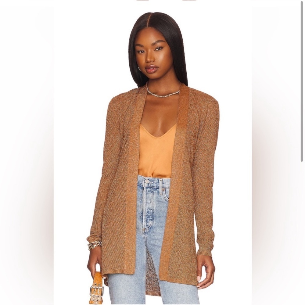 L’AGENCE Juni Metallic Longline Cardigan Bronze Open Front Duster Size Large